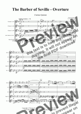 page one of The Barber of Seville - Overture - Clarinet Quintet