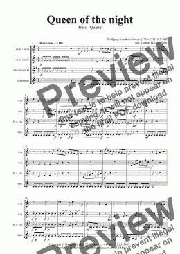 page one of The Magic Flute - Mozart - Queen of the night - Brass Quartet 