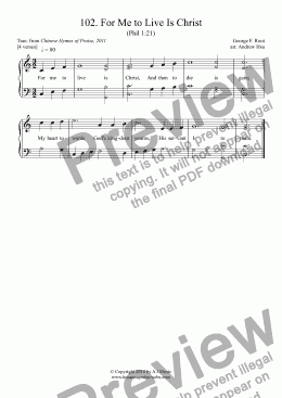 page one of For Me to Live Is Christ - Easy Piano 102