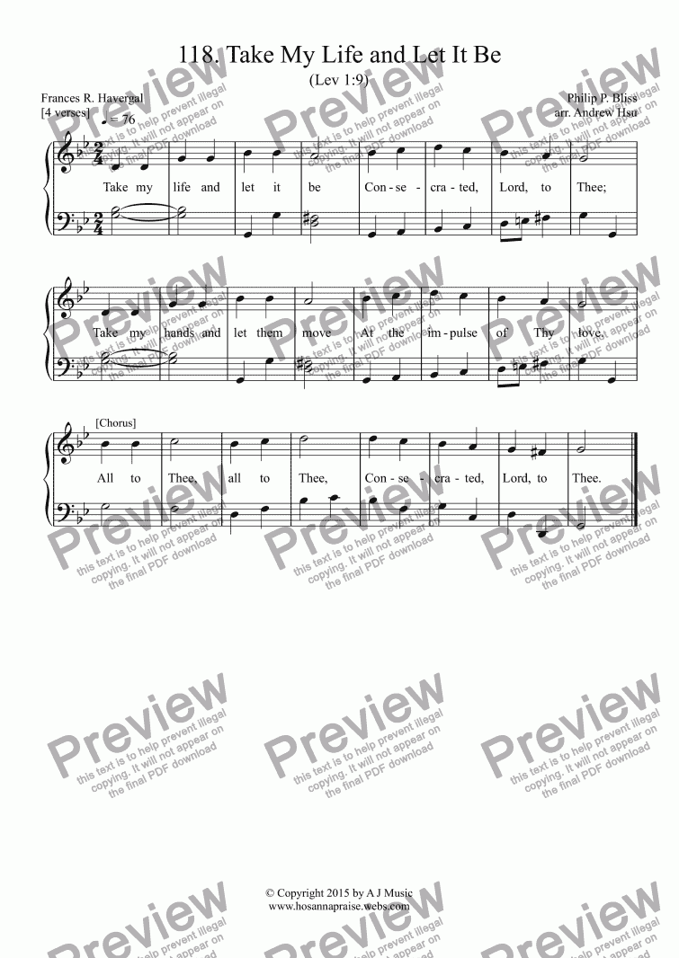 page one of Take My Life and Let It Be - Easy Piano 118