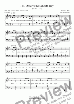 page one of Observe the Sabbath Day - Easy Piano 131