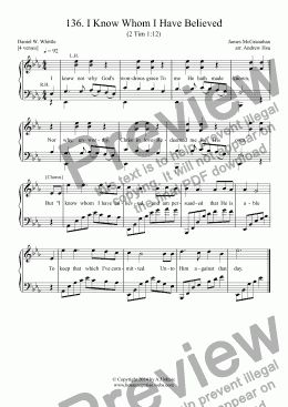 page one of I Know Whom I Have Believed - Easy Piano 136