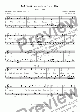 page one of Wait on God and Trust Him - Easy Piano 144
