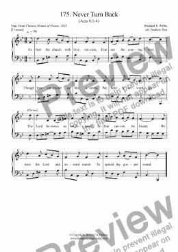 page one of Never Turn Back - Easy Piano 175
