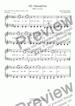 page one of Onward Go - Easy Piano 182