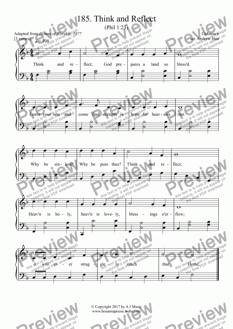 page one of Think and Reflect - Easy Piano 185