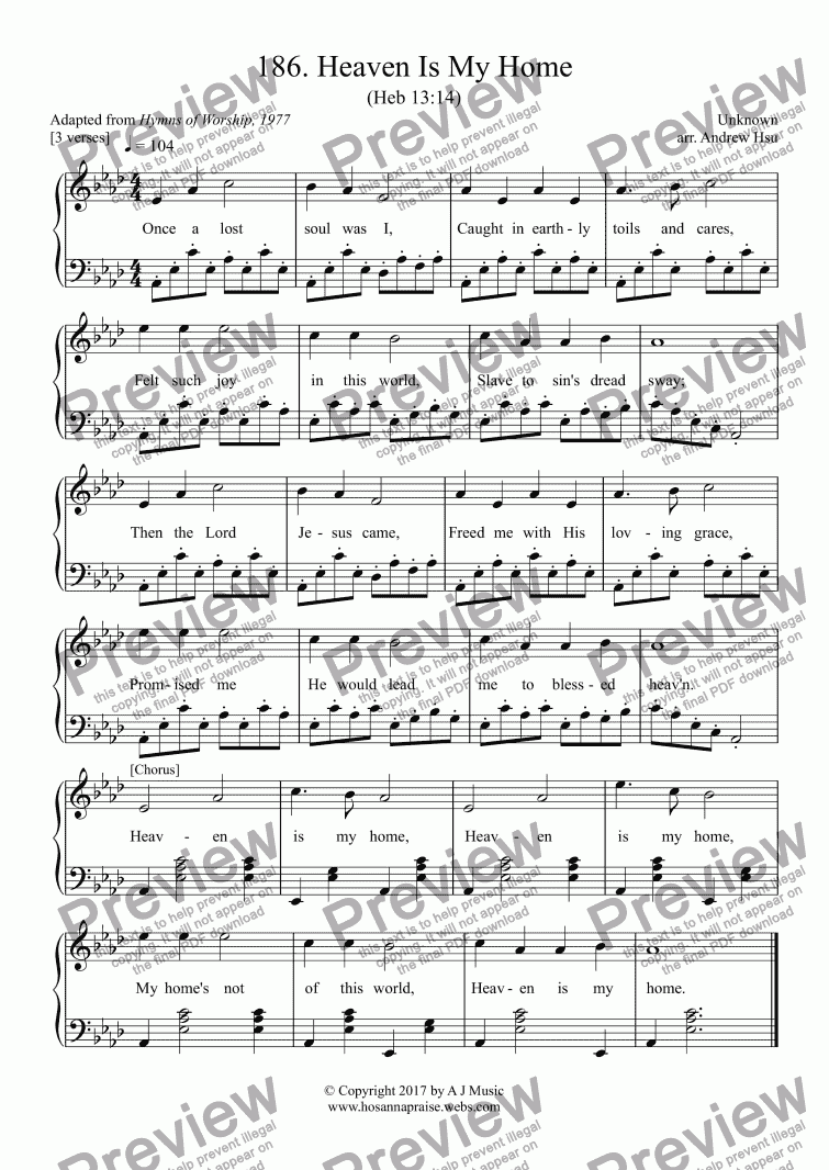 page one of Heaven Is My Home - Easy Piano 186