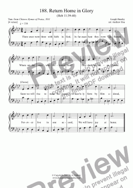 page one of Return Home in Glory - Easy Piano 188