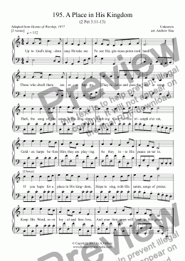page one of A Place in His Kingdom - Easy Piano 195