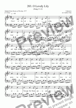 page one of O Lovely Lily - Easy Piano 203
