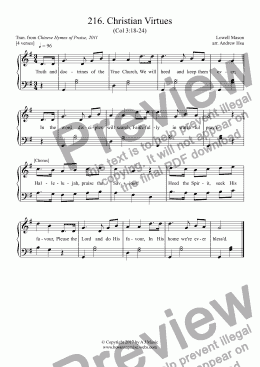 page one of Christian Virtues - Easy Piano 216