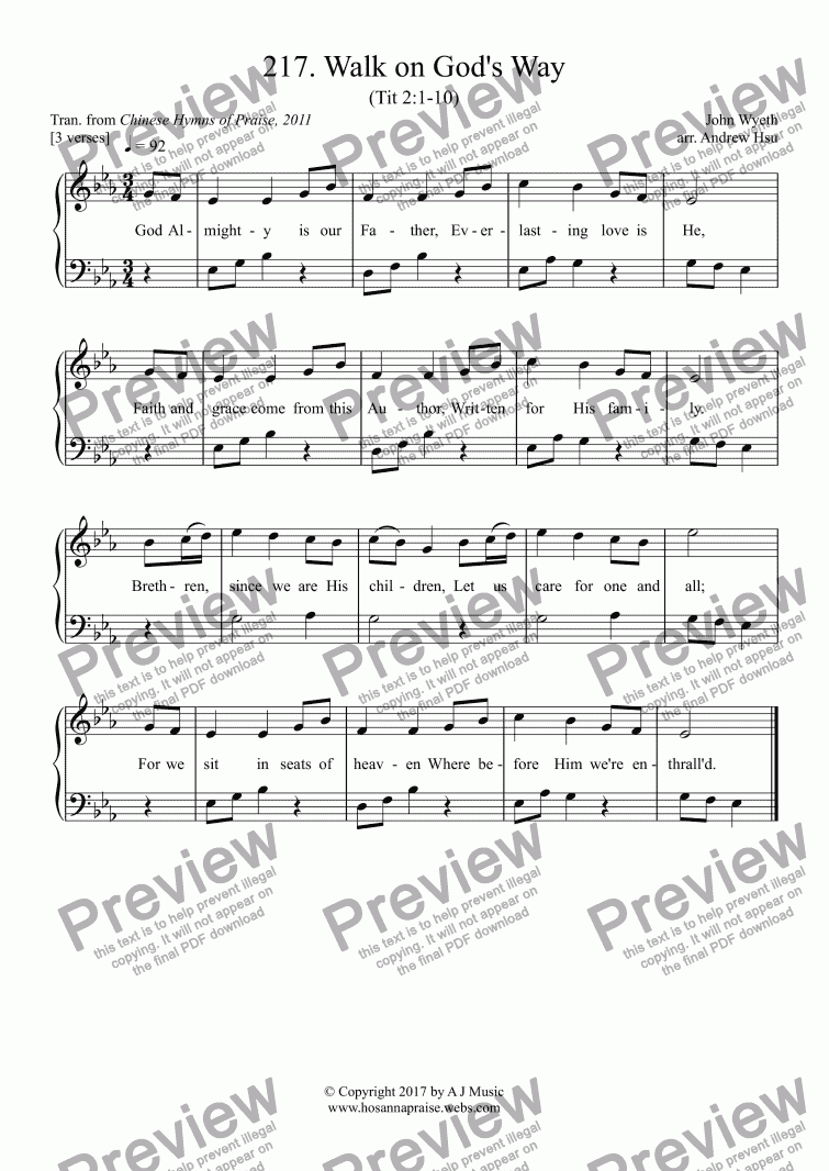page one of Walk on God's Way - Easy Piano 217