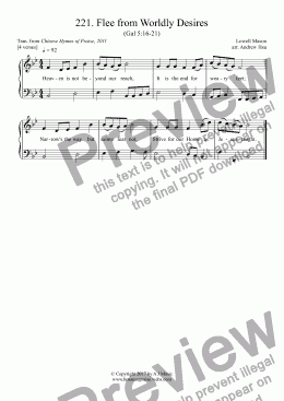 page one of Flee from Worldly Desires - Easy Piano 221