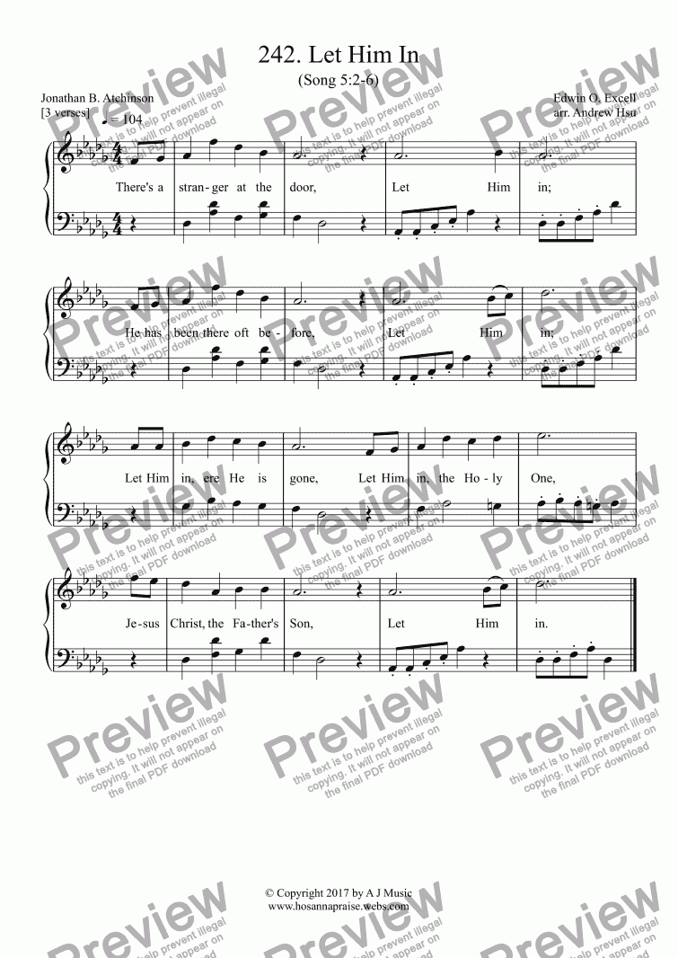 page one of Let Him In - Easy Piano 242
