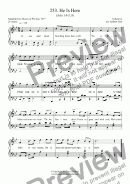 page one of He Is Here - Easy Piano 253
