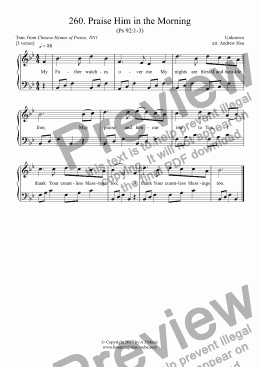 page one of Praise Him in the Morning - Easy Piano 260