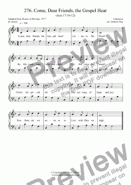 page one of Come, Dear Friends, the Gospel Hear - Easy Piano 276