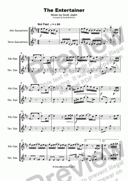 page one of The Entertainer by Scott Joplin, Duet for Alto and Tenor Saxophone
