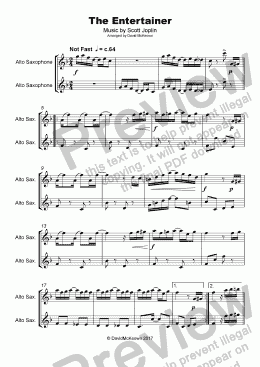 page one of The Entertainer by Scott Joplin, Duet for Alto Saxophone