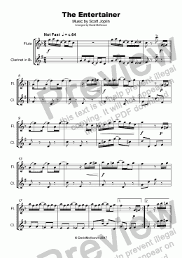 page one of The Entertainer by Scott Joplin, Duet for Flute and Clarinet
