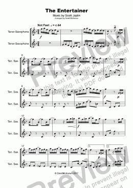 page one of The Entertainer by Scott Joplin, Duet for Tenor Saxophone