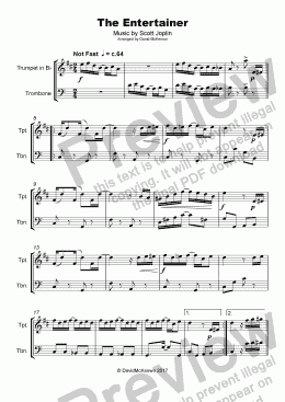 page one of The Entertainer by Scott Joplin, Duet for Trumpet and Trombone