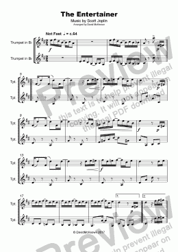 page one of The Entertainer by Scott Joplin, Duet for Trumpet