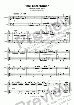 page one of The Entertainer by Scott Joplin, Duet for Violin and Viola