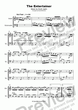 page one of The Entertainer by Scott Joplin, Duet for Violin and Cello