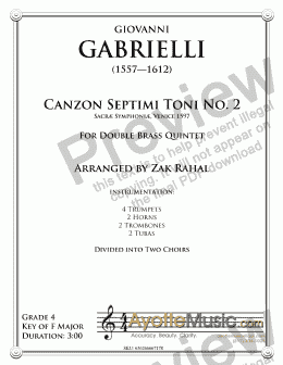 page one of Gabrielli - Canzon Septini Toni, No. 2