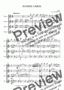 page one of Sussex Carol (flute quartet)
