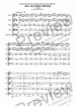 page one of Jesu Joy of Man's Desiring, J S Bach, for String Quintet or String Orchestra