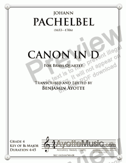 page one of Pachelbel - Canon in D Brass Quartet)