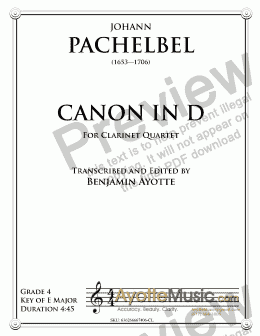 page one of Pachelbel - Canon in D (Clarinet Quartet)