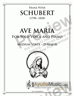 page one of Schubert - Ave Maria for Low Voice in D major