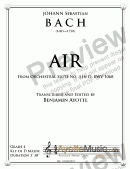 page one of Bach - Air from Orchestral Suite No. 3 in D for String Quartet