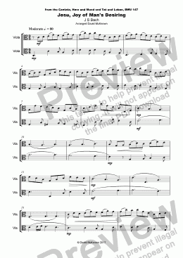 page one of Jesu Joy of Man's Desiring, J S Bach, Duet for two Violas
