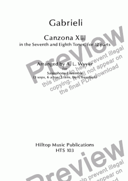 page one of Canzona XIII arr. saxophone ensemble