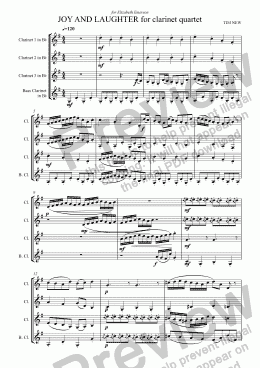 page one of JOY AND LAUGHTER for clarinet quartet
