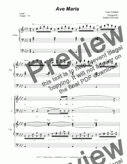 page one of Ave Maria (Portuguese Lyrics - Duet for Tenor & Bass Solo - Medium Key - Organ Accompaniment)
