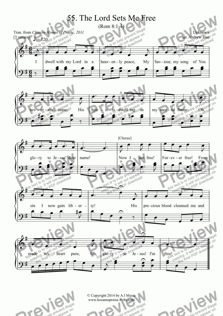 page one of The Lord Sets Me Free - Easy Piano 55