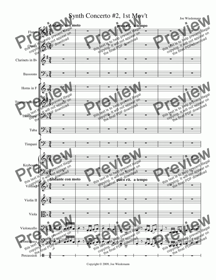 page one of Synth Concerto #2, 1st Mov't 