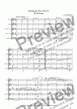 page one of Beethoven: Symphony No.2 Op.36  III Scherzo and Trio - wind quintet