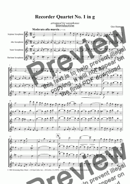 page one of Recorder Quartet No 1 for Saxophone Quartet