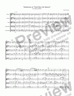 page one of Variations on "God Save the Queen" for string orchestra