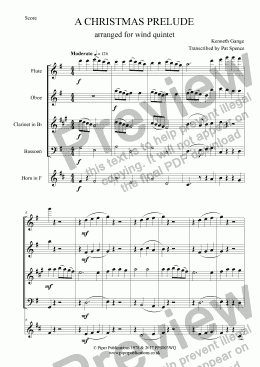 page one of KENNETH GANGE A CHRISTMAS PRELUDE FOR WIND QUINTET