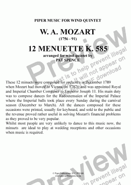 page one of MOZART 12 Menuette KV585