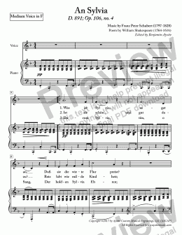 page one of Schubert - An Sylvia for Medium Voice in F Major