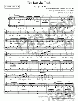 page one of Schubert - Du bist die Ruh for for Medium Voice in B-flat Major