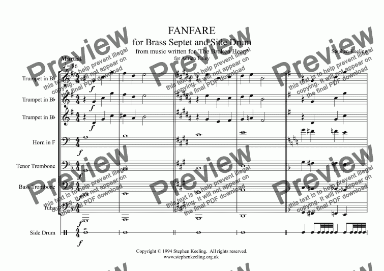 page one of FANFARE for Brass Septet and Side Drum 